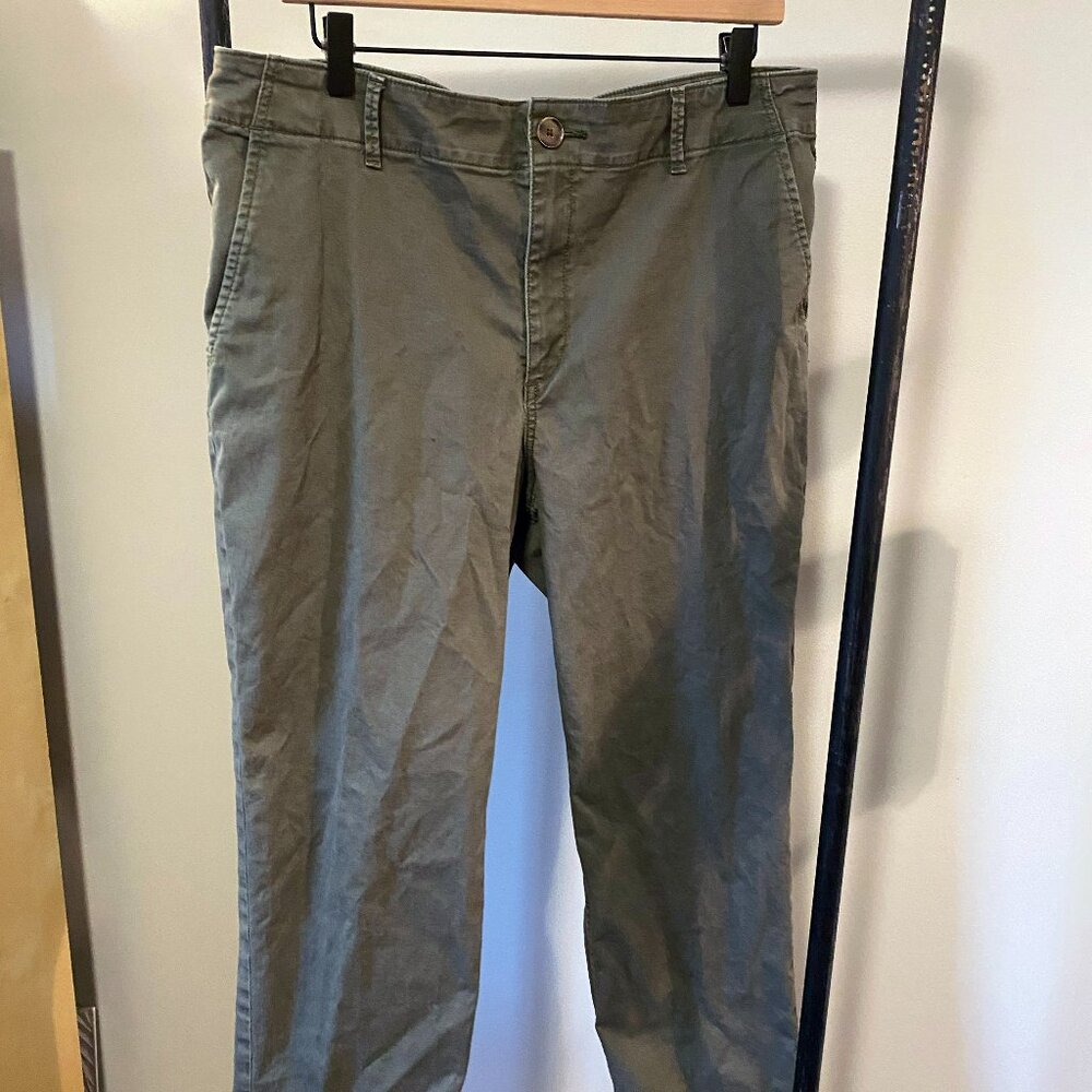 Loft Green Khaki Pants, The Perfect Straight, Size 14